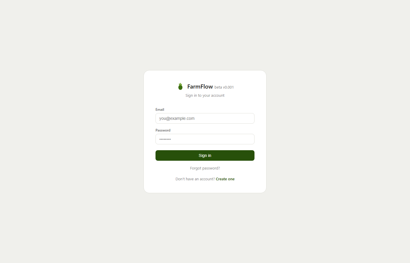 FarmFlow sign-in screen